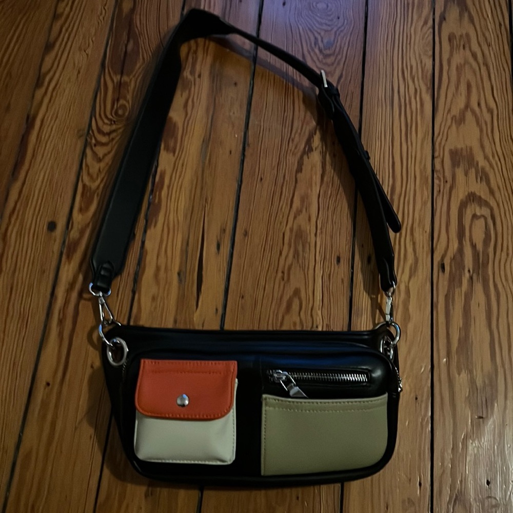 Unique black and multicolor leather cross body purse